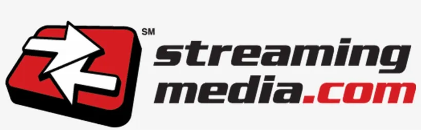 StreamingMedia.com logo featuring a red and white double-arrow icon next to black text 'streaming media' and red text '.com'.