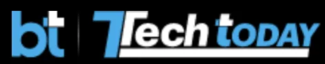 Logo with blue lowercase letter 'b' merged with a white and blue lowercase 't', separated by a vertical black line from the words 'Tech today' where 'Tech' is in bold black italic and 'today' in blue italic.