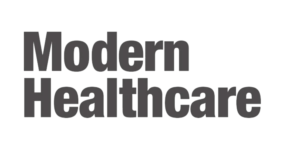 Modern Healthcare logo with bold black text on a transparent background.