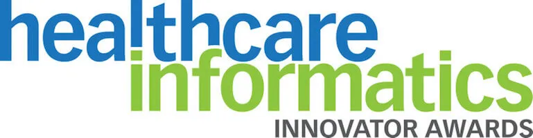 Logo with the words healthcare informatics in blue and green, and Innovator Awards in gray below.