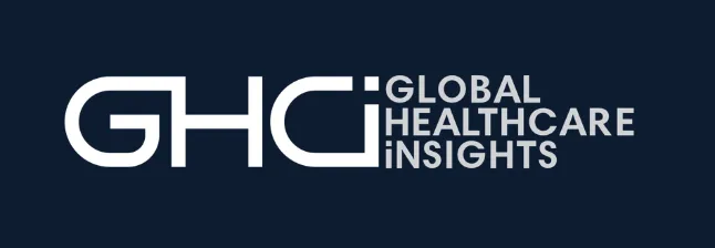 Logo with the letters GHCi followed by the words Global Healthcare Insights on a dark blue background.