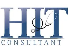 Logo featuring large blue letters 'HIT' with a stethoscope draped over the 'T' and the word 'CONSULTANT' in smaller blue capital letters underneath.
