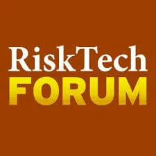 Logo with the text RiskTech FORUM, with RiskTech in white and FORUM in bold yellow on a brown background.