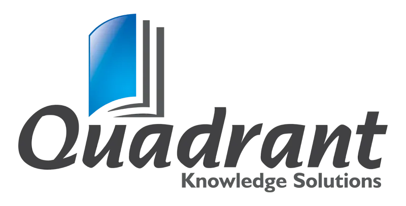 Logo with a stylized blue book icon to the left of the text 'Quadrant Knowledge Solutions'.