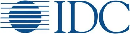 IDC logo with a stylized blue globe composed of horizontal lines to the left of the letters IDC in blue serif font.