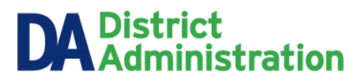 Logo with large blue letters 'DA' followed by green text 'District Administration'.