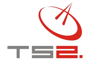 Logo with a stylized red satellite dish above the text 'TS2.', where 'TS' is in gray and '2.' is in red.