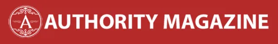 Authority Magazine red banner with a circular emblem containing the letter A on the left side.