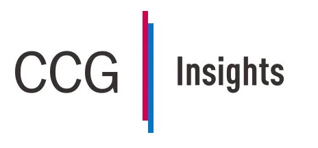 Logo displaying the text 'CCG' and 'Insights' separated by a vertical pink and blue line.