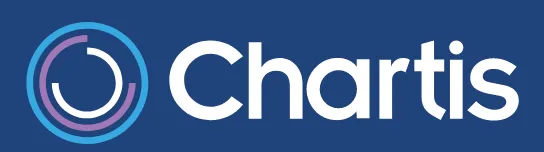 Chartis logo featuring a stylized circular design in blue, purple, and white next to the word 'Chartis' in bold white letters on a dark blue background.