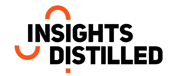 Text logo reading Insights Distilled with two curved orange lines above and below the text.
