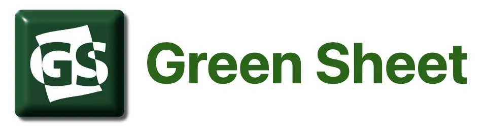 Green Sheet logo with white letters 'GS' inside a dark green rounded square next to the bold green text 'Green Sheet'.