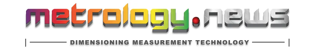 Colorful stylized text 'metrology.news' with the tagline 'Dimensioning Measurement Technology' underneath, flanked by horizontal lines.