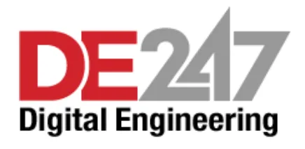 Logo with the text DE in bold red followed by 247 in bold gray, with 'Digital Engineering' written below in black.
