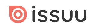 Issuu logo with a stylized circular emblem in red to the left of the lowercase black text 'issuu'.