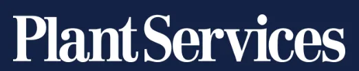 Plant Services text logo in white on a dark blue background.
