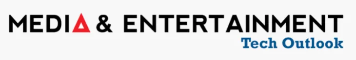 Text logo reading 'MEDIA & ENTERTAINMENT' with a red triangle replacing the letter A in MEDIA, and 'Tech Outlook' in blue beneath ENTERTAINMENT.