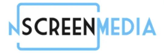 Logo with the word SCREEN in black and MEDIA in light blue, framed by a light blue rectangular outline with an arrowhead on the left side.