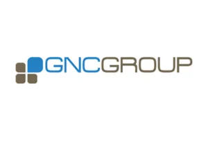 GNC Group logo with blue and brown text accompanied by a stylized square design on the left.
