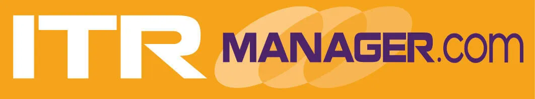 ITR Manager.com logo with ITR in large white letters and Manager.com in purple on an orange background with three overlapping translucent circles.