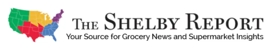The Shelby Report logo with a colorful map of the United States on the left and the text 'The Shelby Report Your Source for Grocery News and Supermarket Insights' on the right.