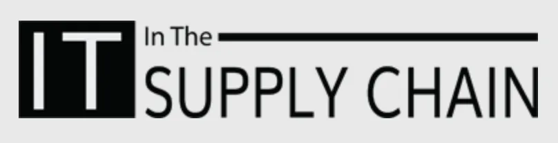 Logo with the text 'IT In The SUPPLY CHAIN', with 'IT' in a black square and a black horizontal line extending from 'The'.