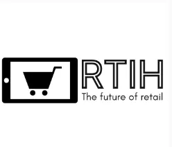 Logo with a black shopping cart icon inside a tablet shape next to the text 'RTIH' and the tagline 'The future of retail'.