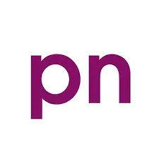 Lowercase letters 'pn' in dark magenta on a white background.