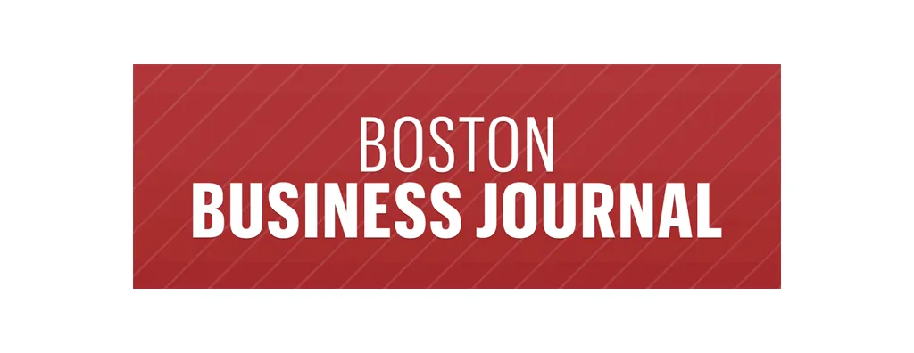 Boston Business Journal logo with white text on a red rectangular background.