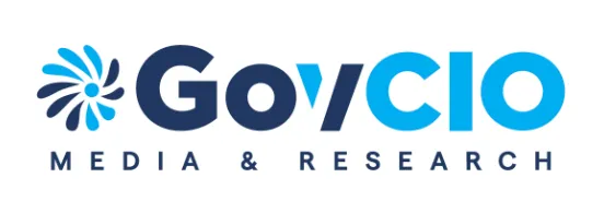 Logo for GovCIO Media & Research featuring a stylized blue and dark blue circular design to the left of the text.