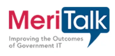 MeriTalk logo with Meri in red and Talk in white letters inside a blue speech bubble above the tagline Improving the Outcomes of Government IT.