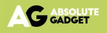 Logo with large white letter A followed by a black letter G, next to the words 'ABSOLUTE GADGET' in white and black uppercase letters on a light green background.