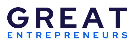 Text logo reading 'GREAT ENTREPRENEURS' with 'GREAT' in bold uppercase black letters and 'ENTREPRENEURS' in smaller blue uppercase letters below.