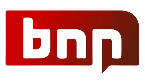 Logo with lowercase letters 'bnn' in white inside a red speech bubble shape.