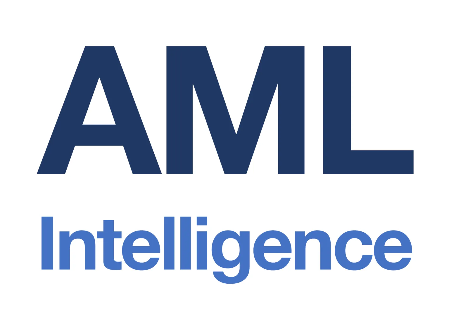 Logo with the large dark blue letters 'AML' above the word 'Intelligence' in a smaller lighter blue font on a white background.