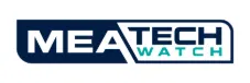 MEA TECH WATCH logo with MEA in bold white letters on a dark blue background and TECH WATCH in teal letters on a white background.