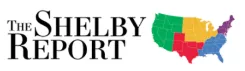 The Shelby Report logo with the text alongside a multicolored map of the United States divided into five regions colored green, red, yellow, blue, and purple.