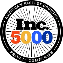 Inc. 5000 logo with text reading 'America's Fastest-Growing Private Companies' encircling the company name, featuring the numbers 5000 in orange, yellow, and blue inside a black circle with radiating white lines.