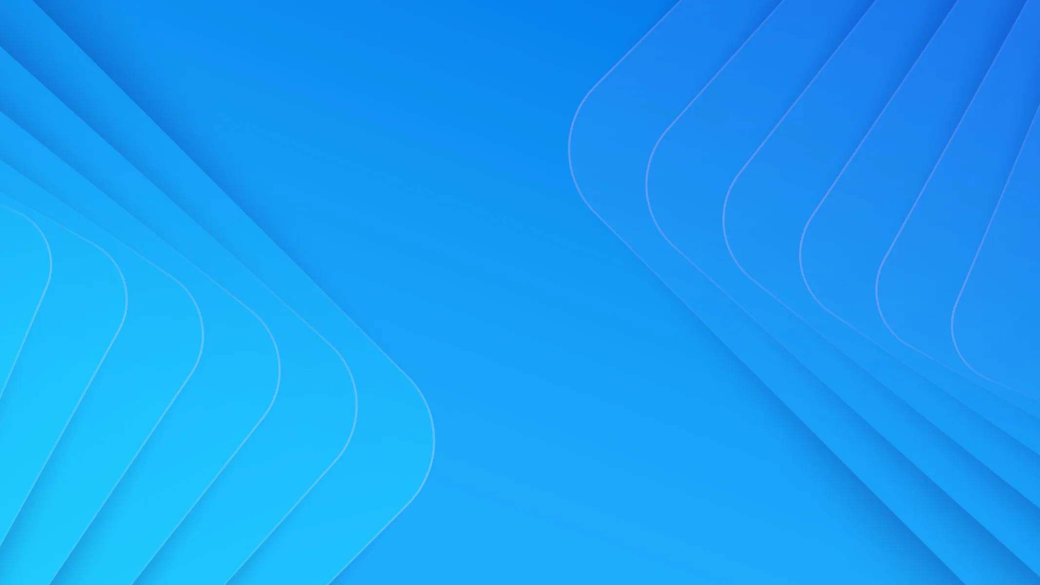 Abstract blue background with overlapping translucent layers forming rounded geometric shapes pointing inward from the left and right edges.