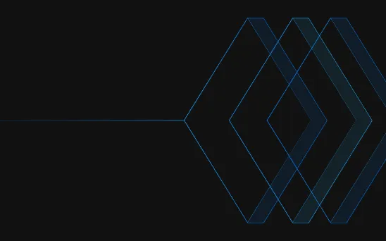 Abstract geometric design featuring a series of overlapping, blue-outlined diamond shapes on a black background, aligned horizontally from left to right.