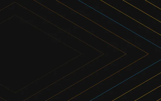 Dark background with a pattern of concentric chevrons pointing right, outlined in orange and blue lines.