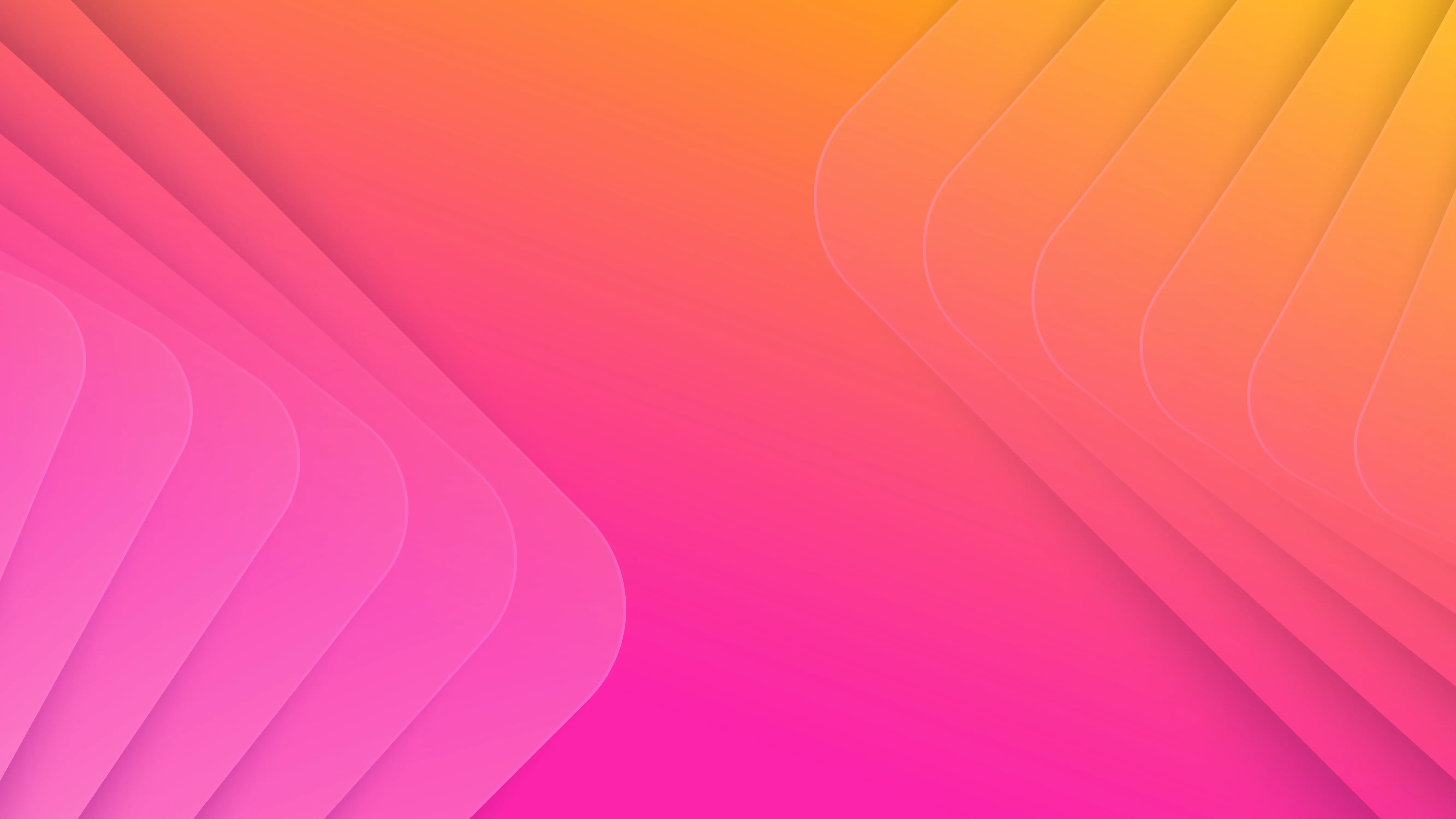 Abstract background with layered, rounded geometric shapes in gradient shades of pink, orange, and yellow radiating from the corners.