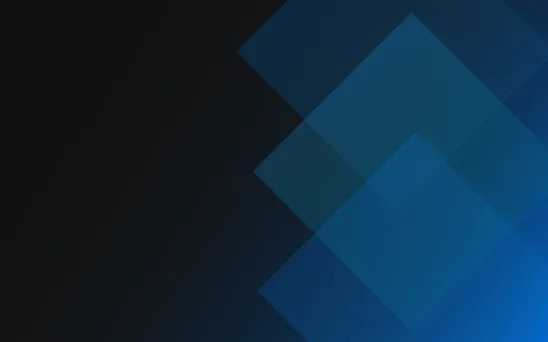 Abstract background with overlapping transparent blue squares on a gradient from dark to bright blue.