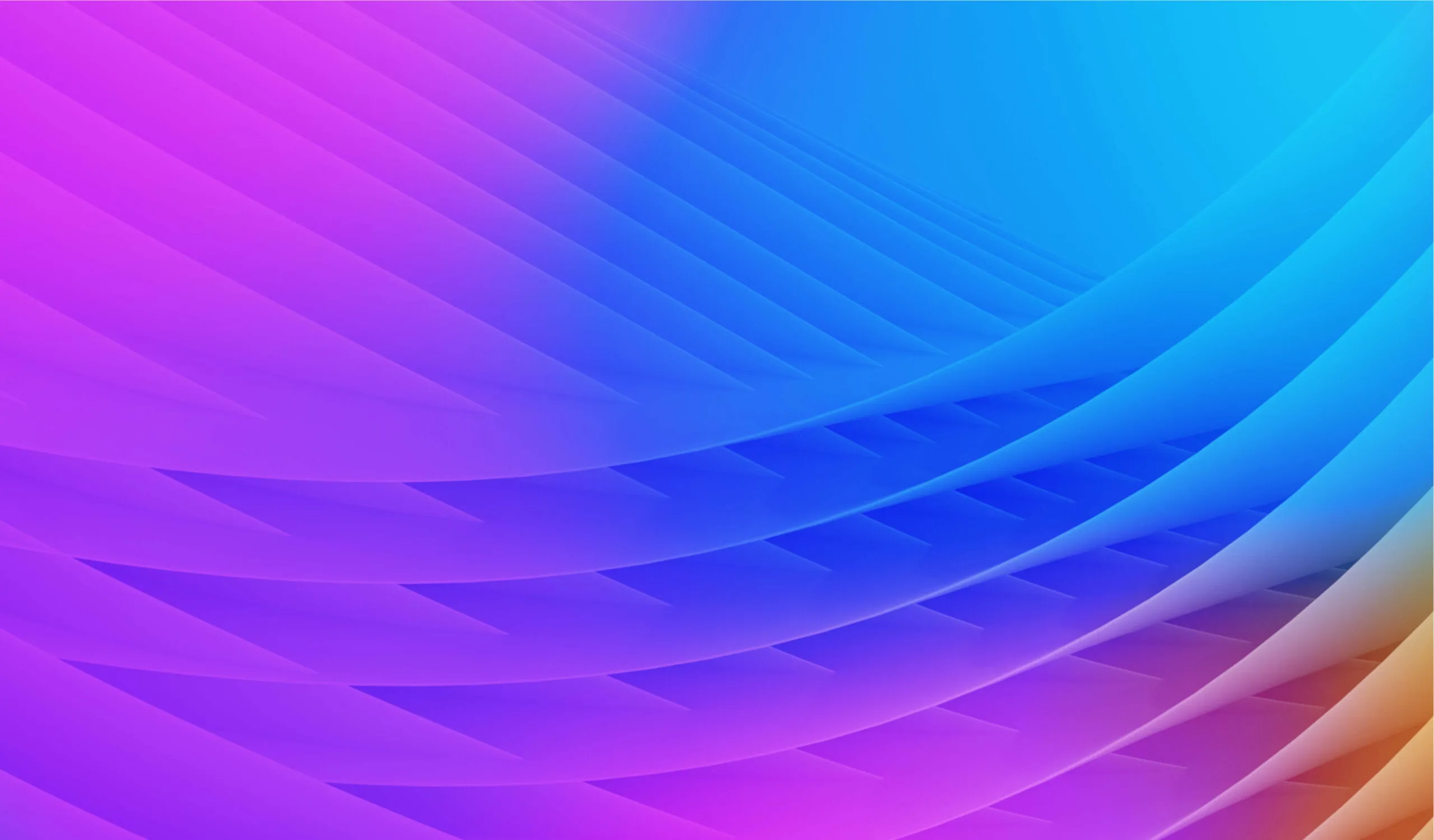 Abstract geometric pattern with layered, curved shapes in a gradient blend of purple, blue, and orange hues.