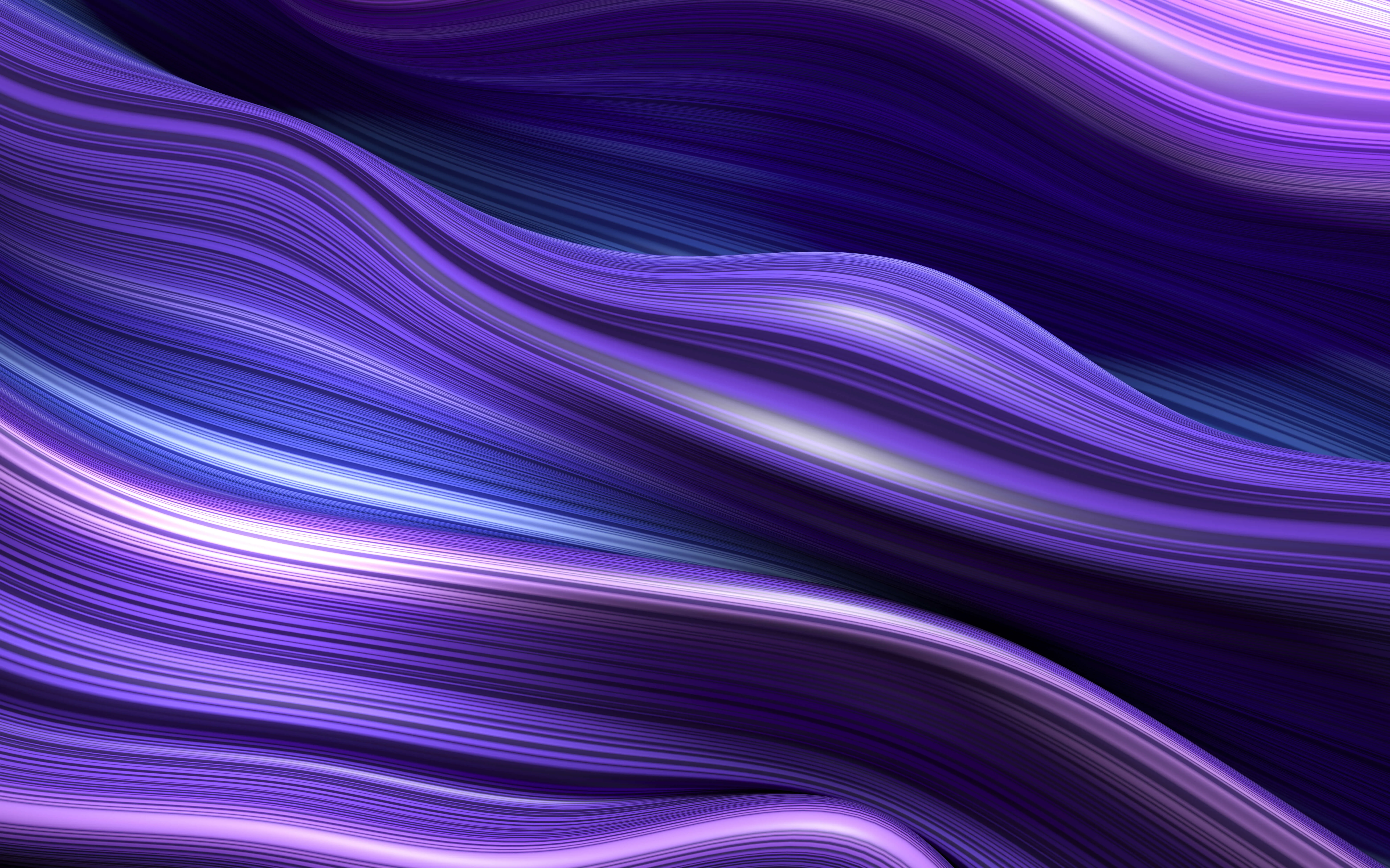 Abstract flowing waves in shades of purple and blue with fine horizontal lines creating a smooth, wavy texture.
