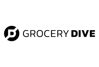 GROCERY DIVE logo with a stylized D inside a black circle on the left.