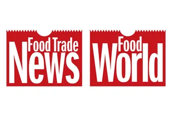 Red rectangular logos with white text reading Food Trade News and Food Trade World.