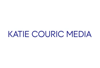 Text reading 'KATIE COURIC MEDIA' in uppercase blue letters on a white background.