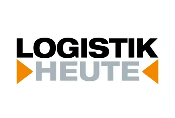 Logo with the word 'LOGISTIK' in bold black uppercase letters above the word 'HEUTE' in bold light gray uppercase letters, flanked by orange triangles pointing inward on either side of 'HEUTE'.