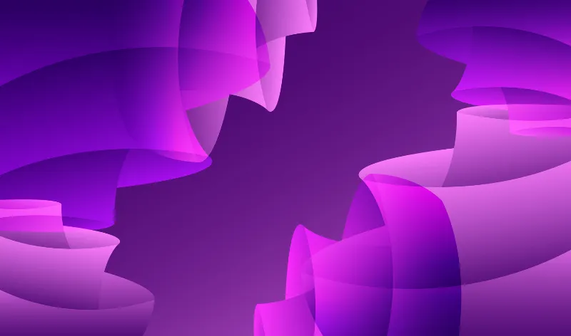 Abstract digital artwork featuring layered, translucent, curved shapes in shades of purple and pink forming a symmetrical rift or gap with a dark purple background.